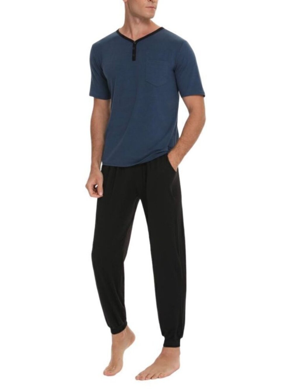 King BEGA Men's Cotton Sleepwear Henley PJs Set